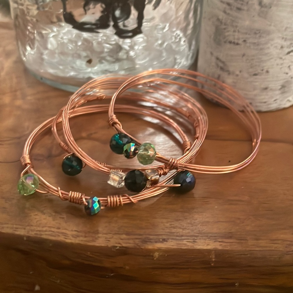 Hand wrapped Rose gold bangles set